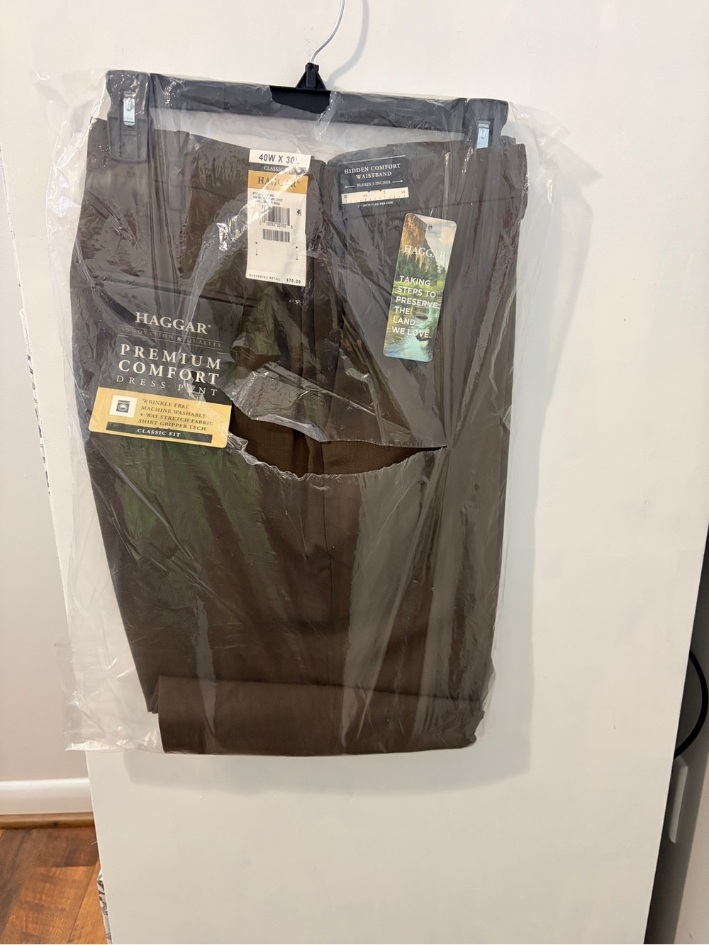 Haggar Men's Dress Pants in Dark Brown - Flat Front